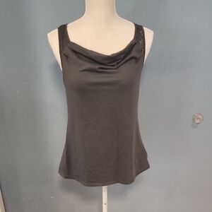 Columbia Cowlneck Burnout Sheer Ruched High-low Hem Sleeveless Tank Top